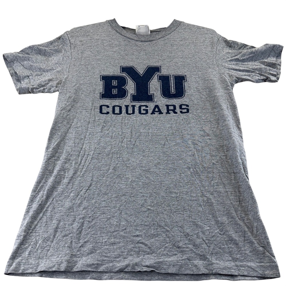 Champion T-Shirt Mens Small Gray BYU Cougars NCAA College Sports Tee Pinhole